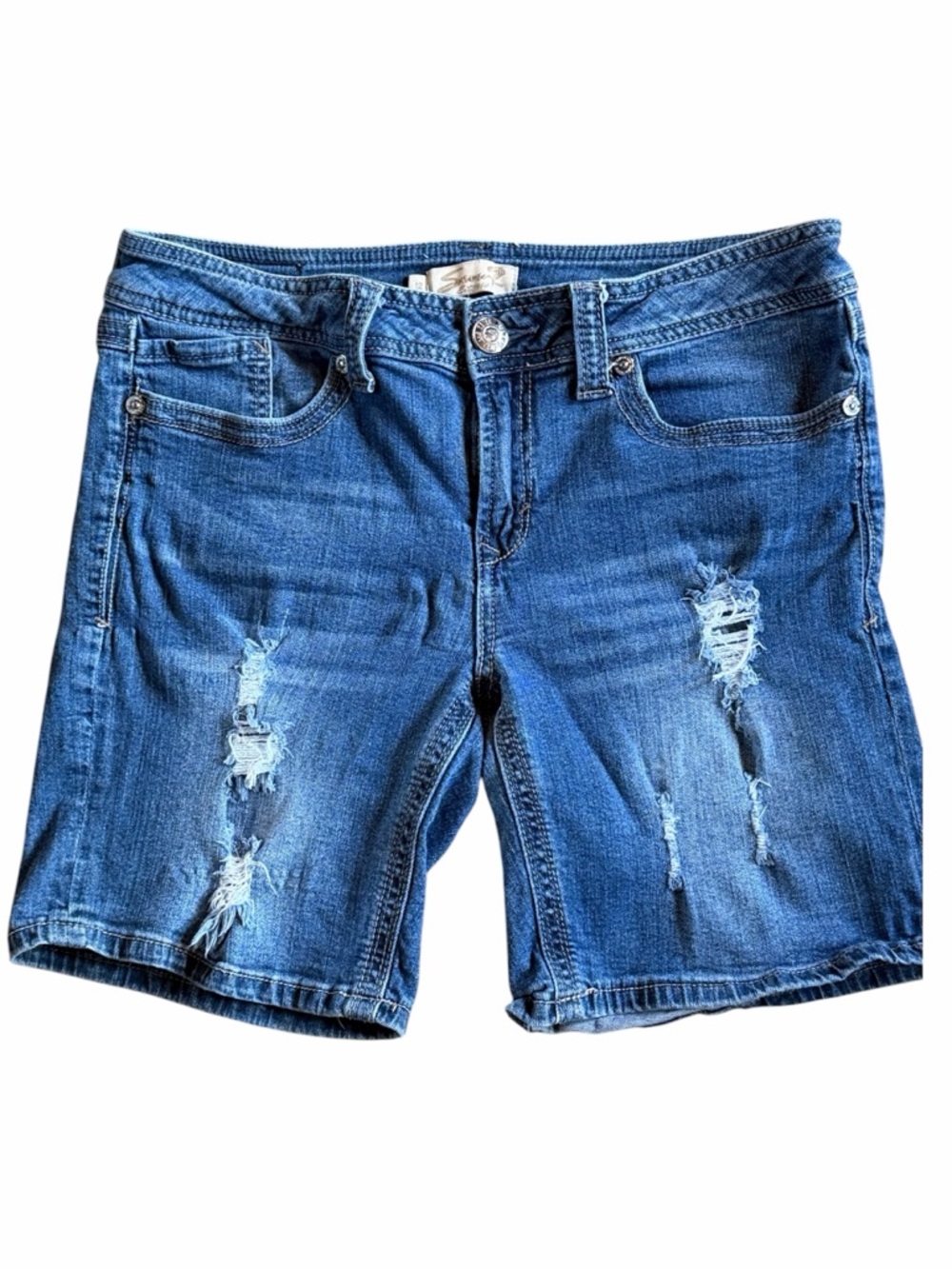Seven7 Blue Distressed Denim Shorts - Picture 6 of 6